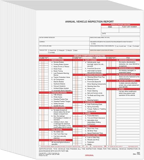 9-MP-50 J.J. Keller Carbon Annual Vehicle Inspection Report