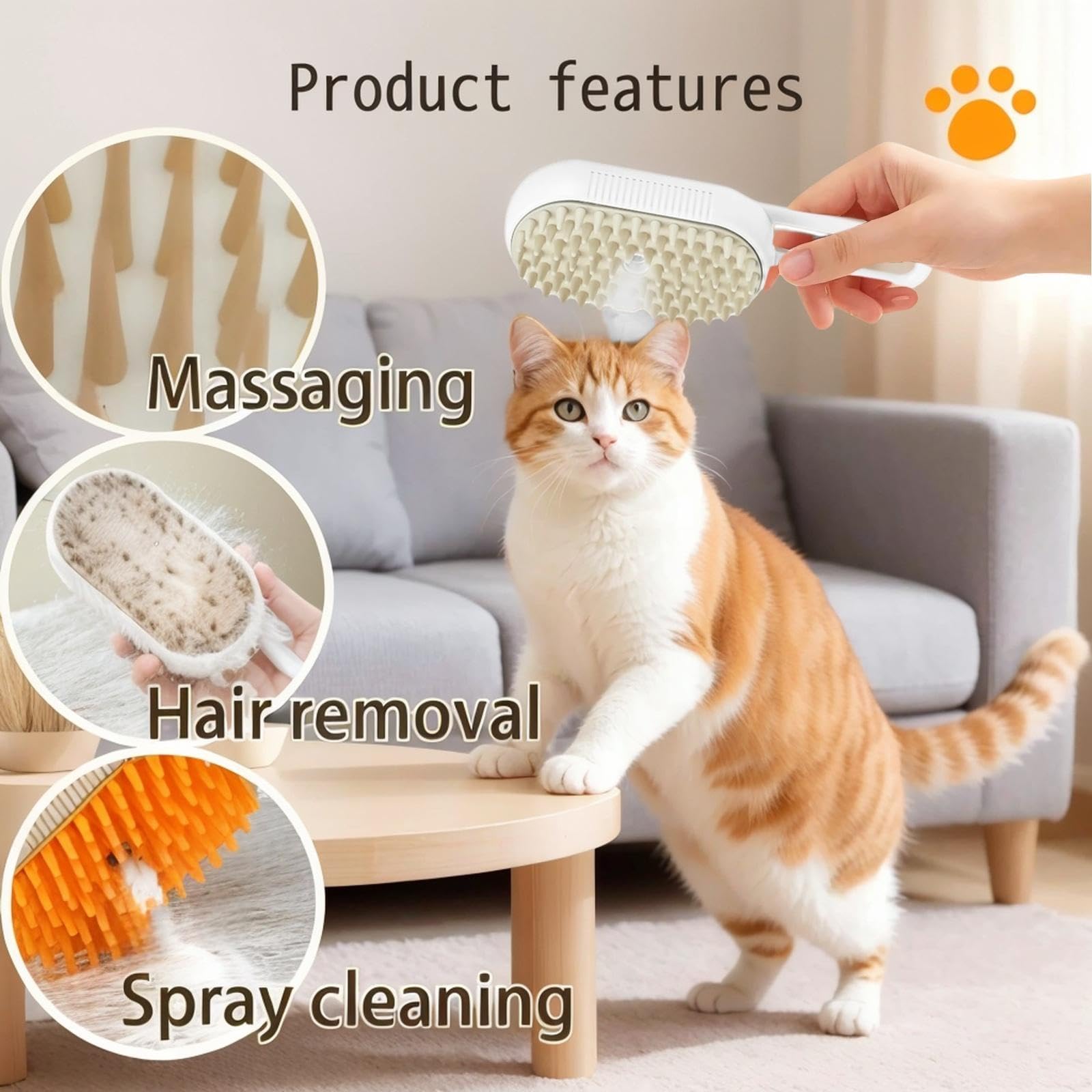 Spazzola a vapore per animali domestici alimentata tramite USB, per cani e gatti, strumento per rimuovere la nebbia istantanea, riduce lo spargimento e i peli volatili, spazzola delicata per il