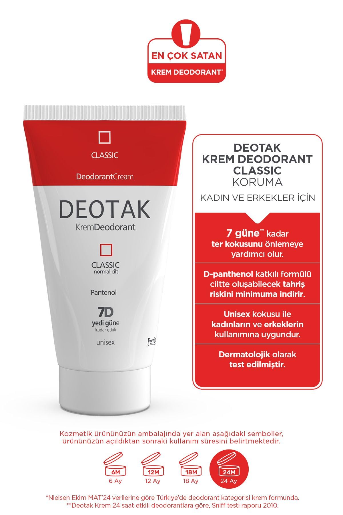 Deotak Classic Koruma 7 Güne Kadar Etkili Hassas Ciltler İçin Kadın - Erkek Kullanım Krem Deodorant 35 ml
