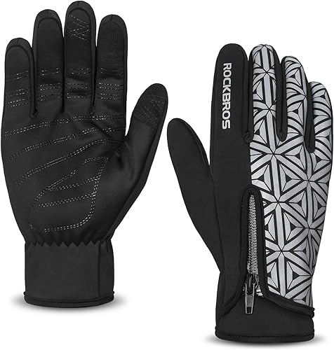 ROCKBROS Guantes de ciclismo de invierno para hombres y mujeres, forro polar de invierno, guantes de bicicleta de dedo completo, pantalla táctil,
