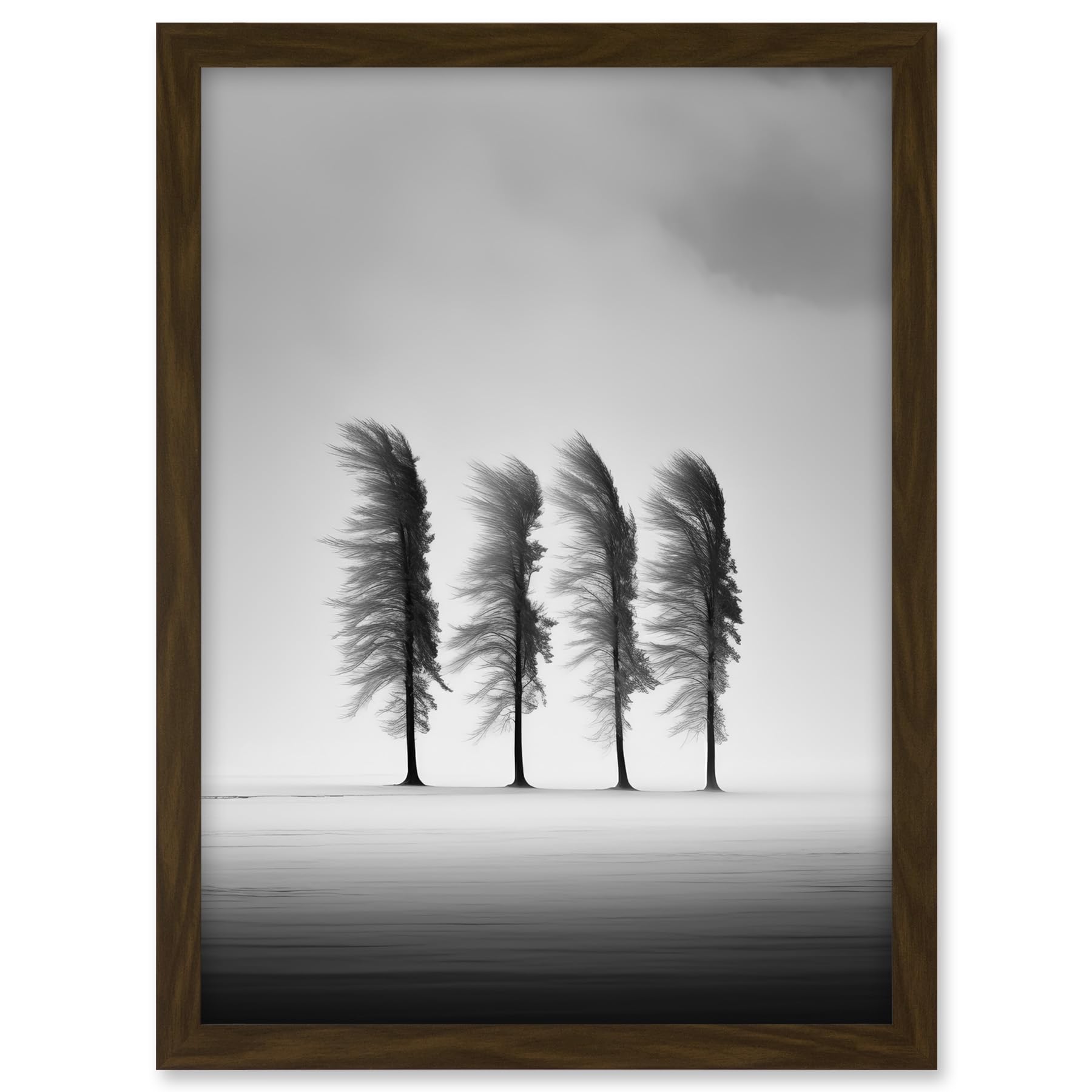 Artery8 Still Holding Strong Black and White Winter Landscape Photograph Wind Blowing on a Row of Cypress Hills Artwork Framed A3 Wall Art Print