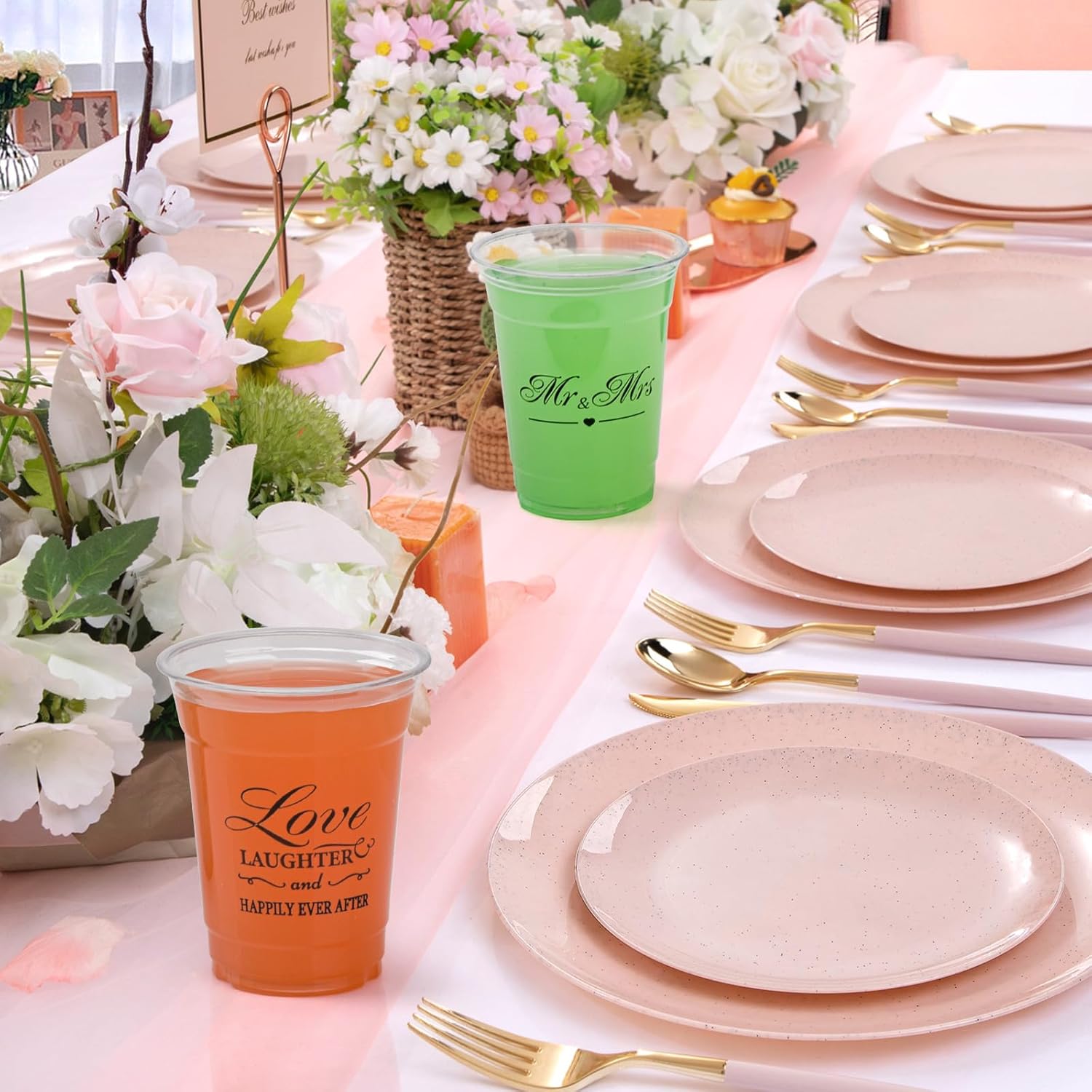 150 Pack Wedding Disposable Plastic 12 oz Mr and Mrs Cups for Wedding Reception and Bridal Shower Decorations - Image 6