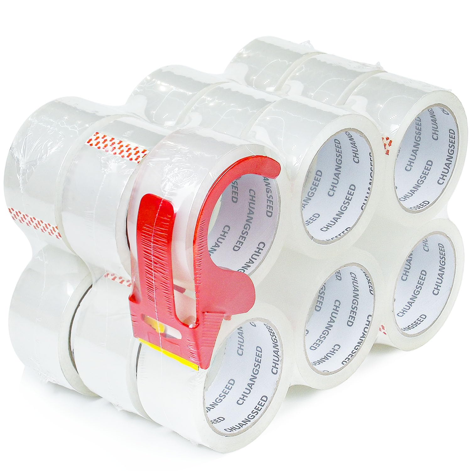 CHUANGSEED - Rollo de cinta adhesiva transparente para embalaje de cartón (18 unidades)