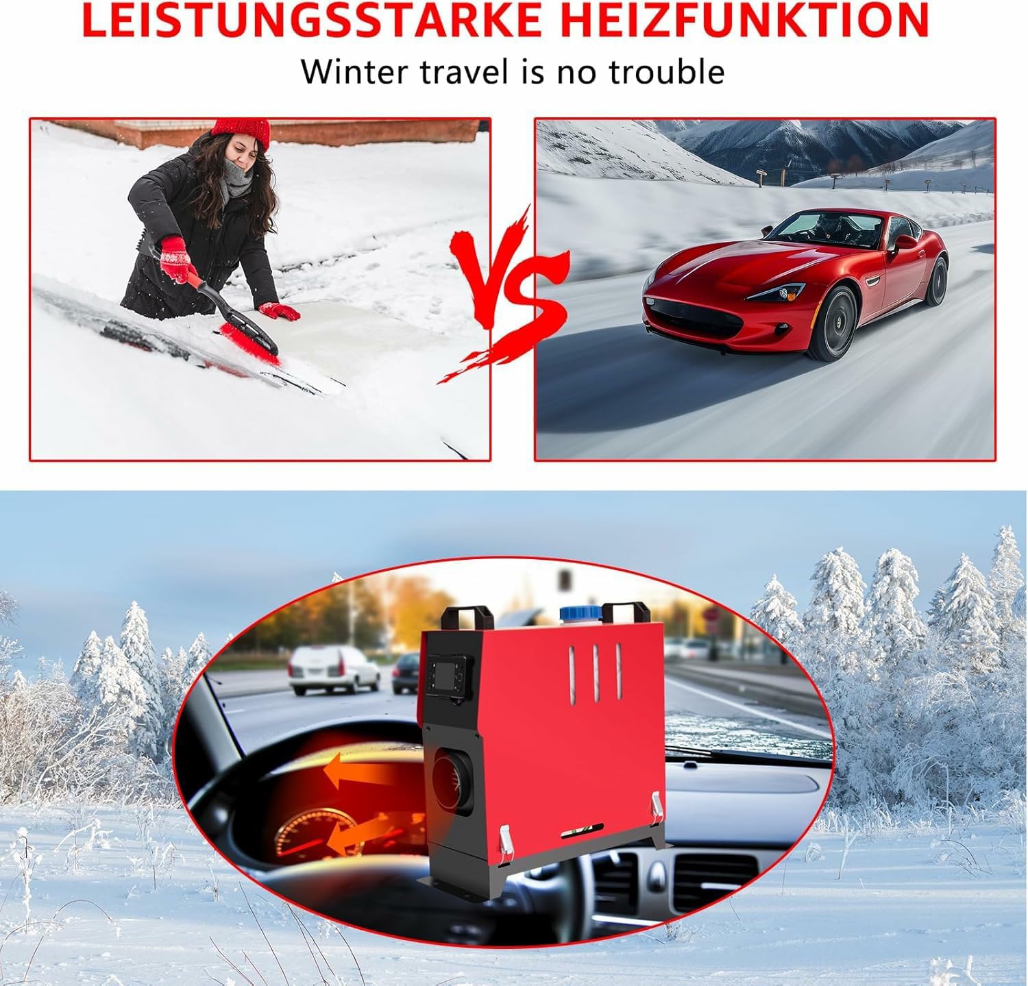 12V Dieselheizung, 8KW Diesel Standheizung,Air Standheizung mit LCD-Monitor & Fernbedienung,Diesel Lufterhitzer für Wohnmobil Auto KFZ PKW LKW Wohnwagen RV Yacht (Rot)
