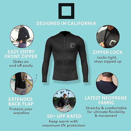 Miniatura 10 de Surf Squared Chaqueta superior de neopreno para hombre de 0.079in o 0.118in, manga larga de neopreno para calidez y comodidad, surf, esnórquel,