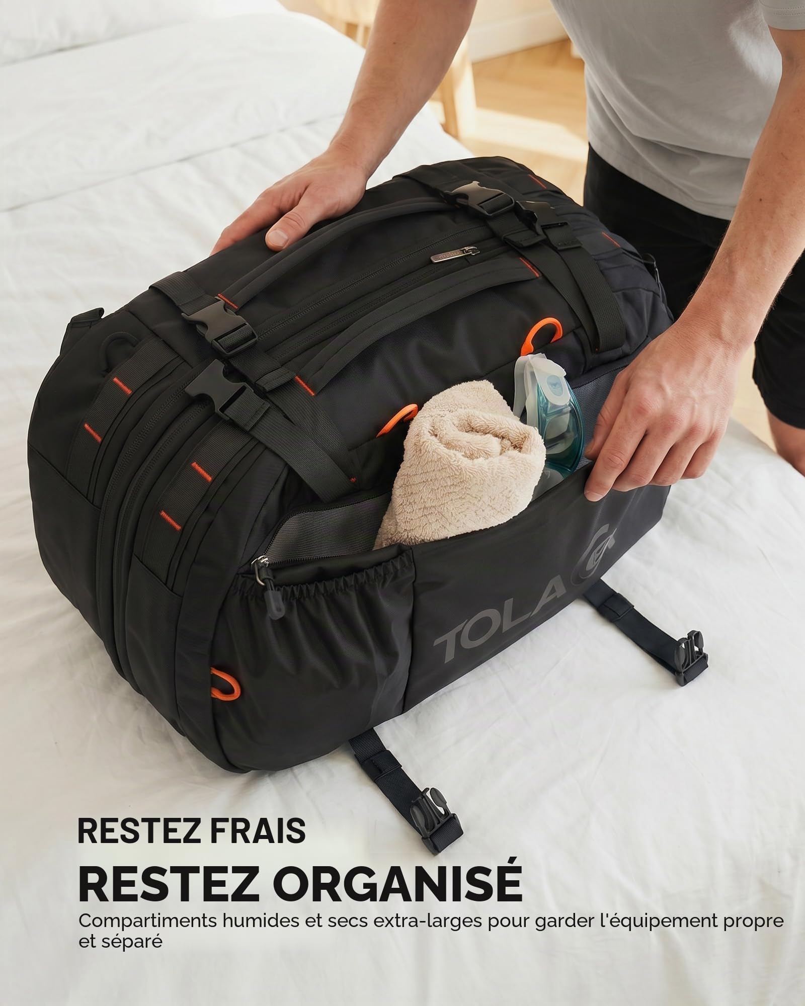 Tolaccea Sac a Dos Voyage Cabine Avion, 40L-50L Grand Sac à Dos Voyage, Pour Ordinateur Portable 15.6 Pouces, Sac Cabine Avion Pour Homme Femme voyages