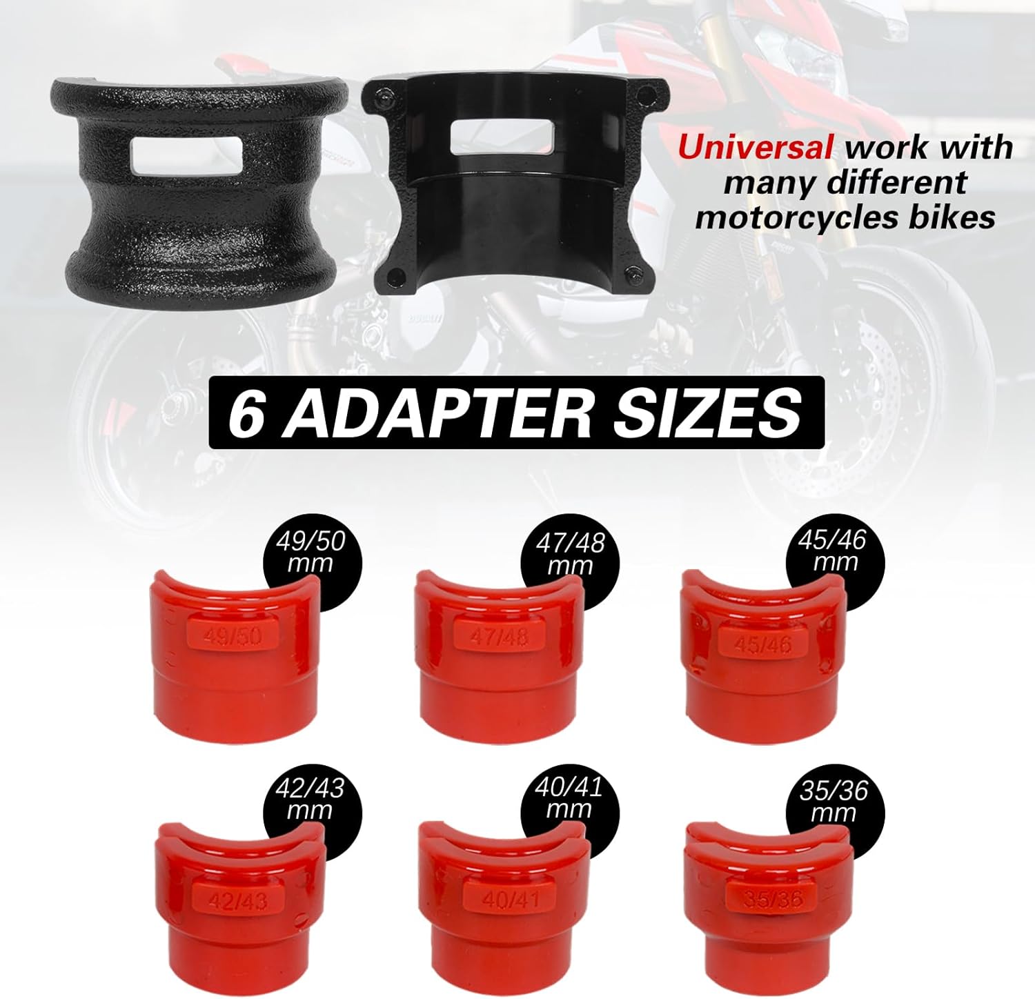 MOTO4U Motor Bike Fork Seal Driver Kit, Universal Motorcycle Fork Seal Driver Tool with 12 Plastic fork seal driver and 2 steel bodies,Fork Saver Dirt Bike (35-50mm,Red)