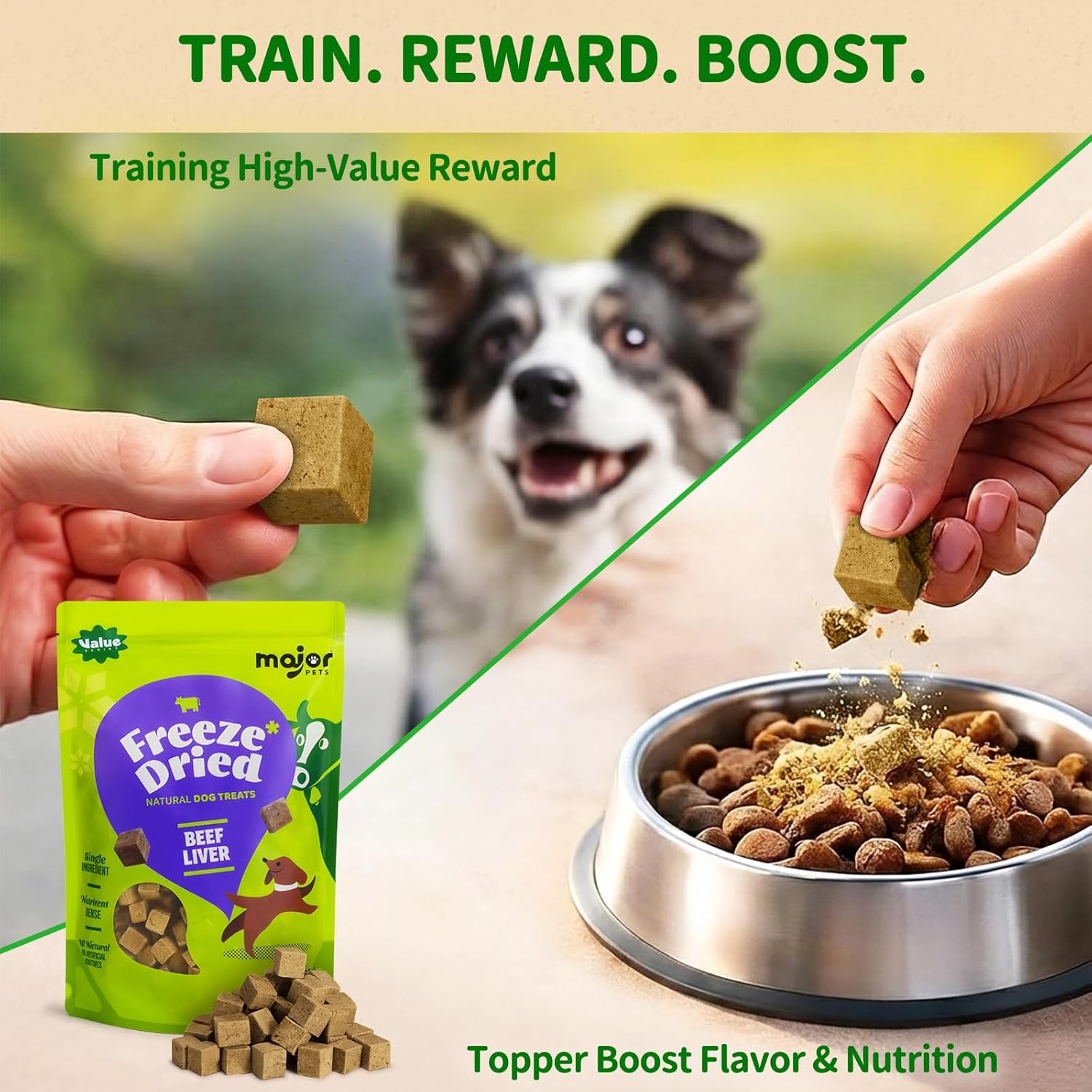 MAJOR PETS Freeze Dried Beef Liver Dog & Cat Treats - Healthy Training Treats & Meal Topper - All Natural - Single Ingredient - High Protein - Grain Free - Premium Bulk Value Pack 21 oz - Made in USA