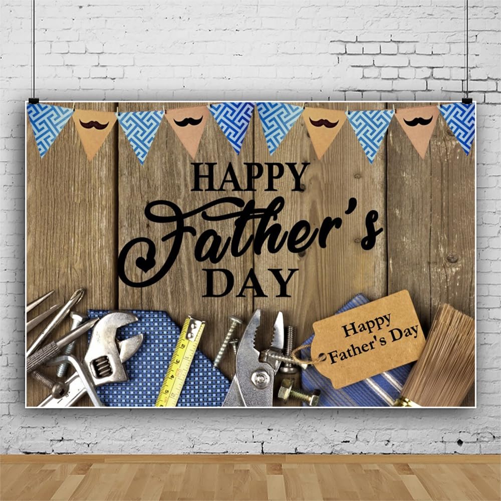 Father's Day Backdrop Brown Board Blue Flag Photography Background for Father Day Party I Love Dad Family Party Decor Birthday Cake Table Banner Photo
