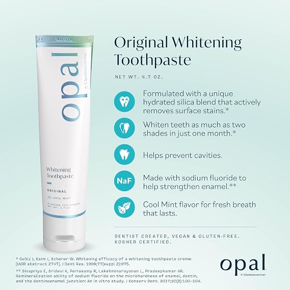 Opalescence Opal Teeth Whitening Toothpaste (Pack of 3) - Cool Mint Original Formula - Oral Care, Gluten-Free - 4.7 Ounce Made by Ultradent -TP-5760-3