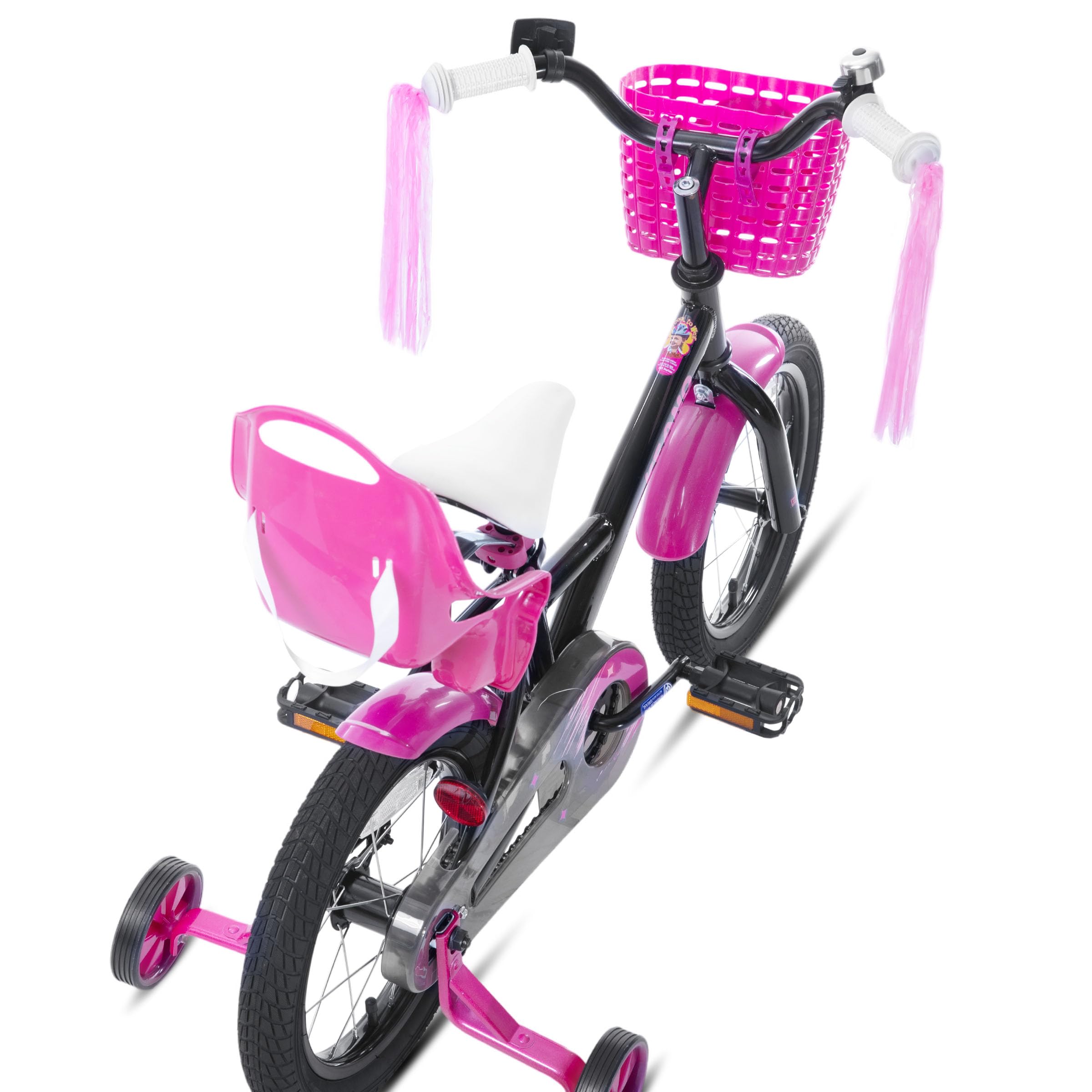 JOYSTAR Zinnia 16 Zoll Kinderfahrrad für Mädchen von 4-7 Jahren, 16 Zoll Mädchenfahrrad mit Stützrädern & Baket & Luftschlangen,Schwarz
