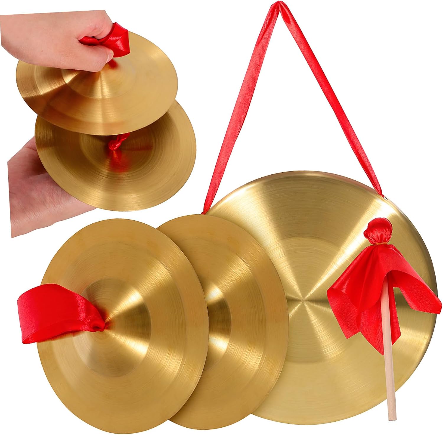 SHOWERORO 1set Copper Gong and Cymbal Percussion Instrument Gong Mallet and Cymbals for Musical Expression Schools Orchestras and Personal