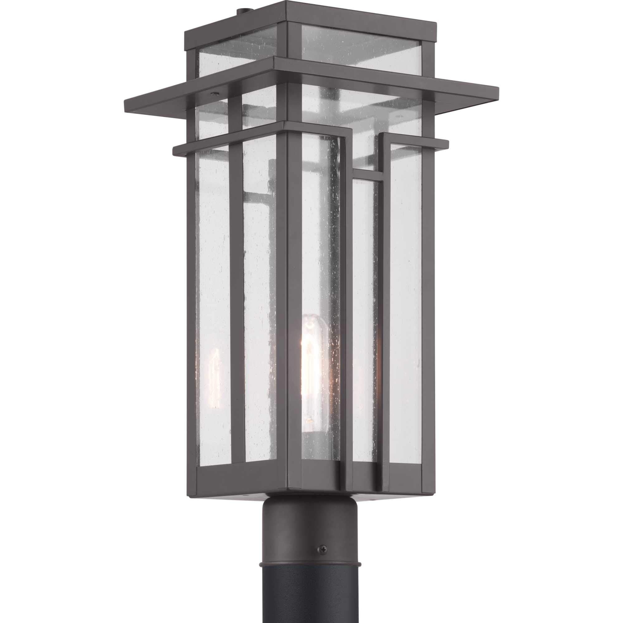 Progress Lighting Boxwood Collection 1-Light Clear Seeded Glass Craftsman Outdoor Post Lantern Light Antique Bronze