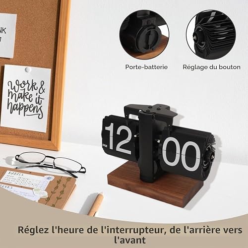 Cyrank Flip Clock Desk, Orologio Digitale retrò Flip Down Orologio Digitale Flip Orologio Meccanico Orologio Flip Orologio a Tubo Girevole Automatico Vintage Scrivania Flip Automatica(Nero A) - 9
