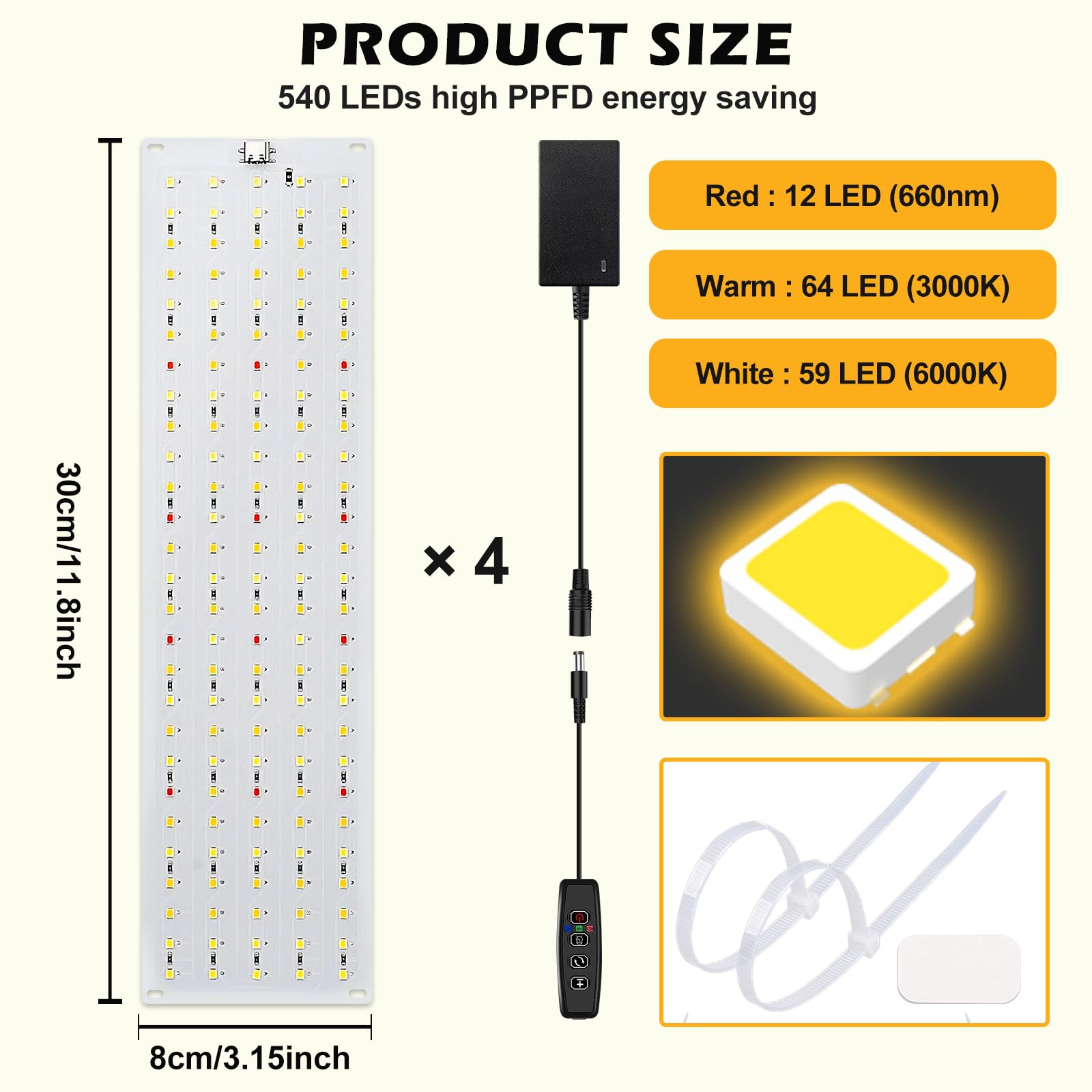 4 stuks Plantenlamp, 540 LED's Full Spectrum Plant Lamp voor kamerplanten, plant licht met automatische timer, 10 helderheidsniveaus 3 kleuren voor Indoor Planten Groenten en Bloemen