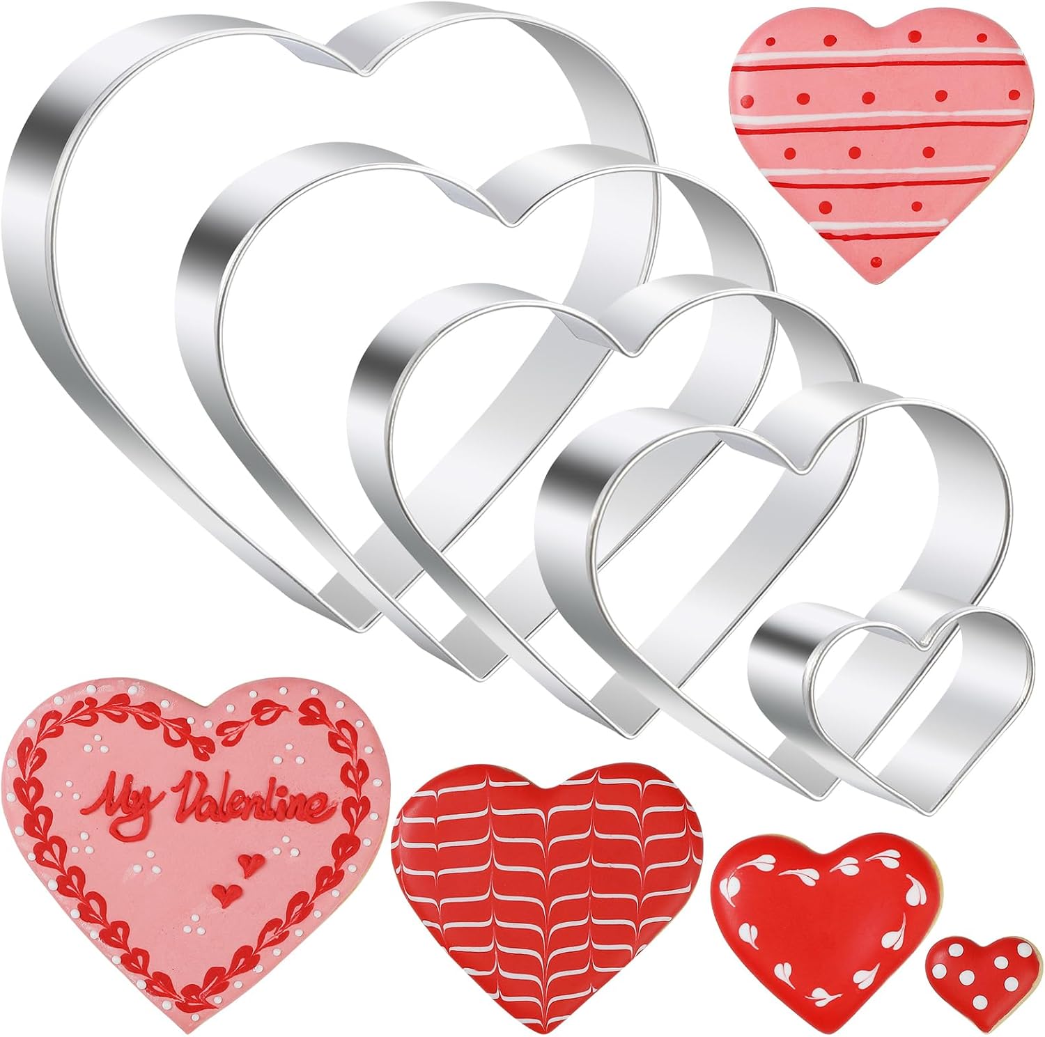 Heart Cookie Cutter Set 5 Piece 4.57" 3.86" 2.95" 1.97