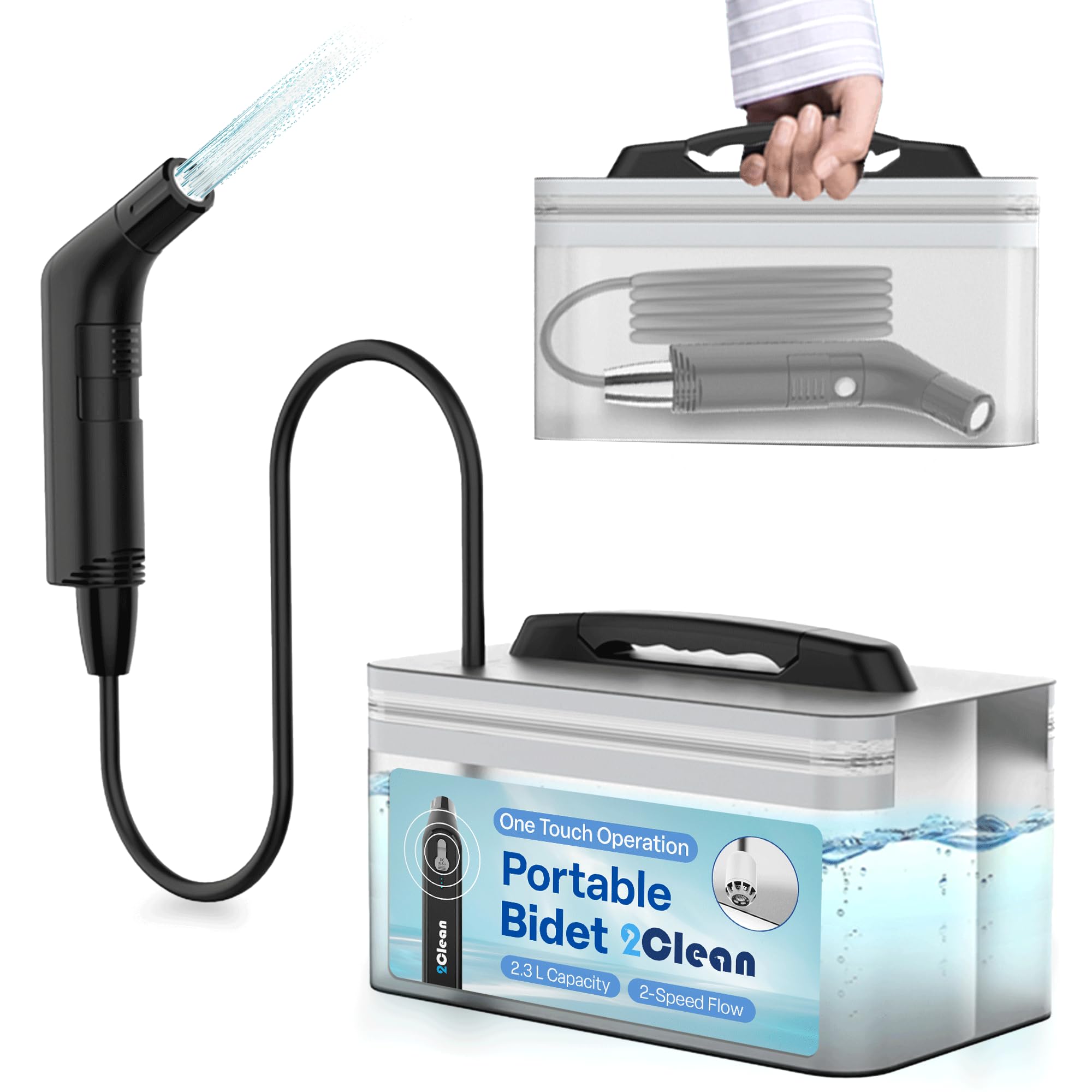 2Clean Portable Bidet, Portable Bidet for Travel, Travel Bidet Portable Sprayer, Portable Bidet for Women, Bidet Portable for Personal Care, Portable Bidet for Toilet, Electric Portable Bidet for Men