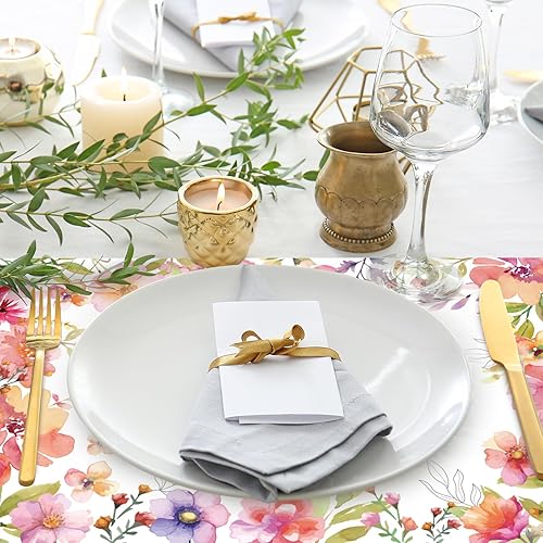Miniatura 3 de Whaline 50 manteles individuales de papel floral acuarela con flores rosas para mesa de comedor, manteles individuales desechables coloridos para