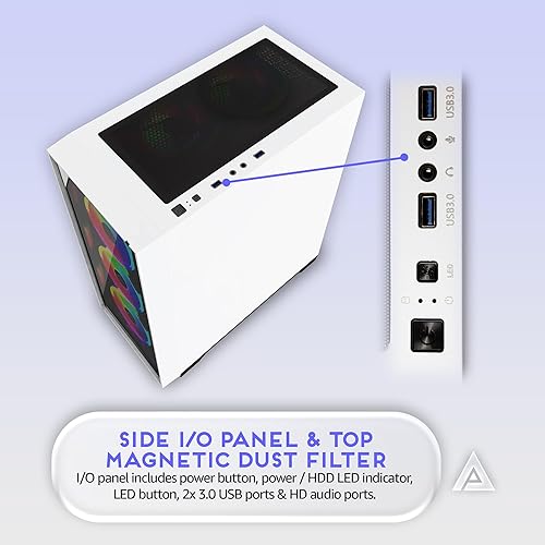 Miniatura 5 de Apevia G-PRO-WH Genesis Pro Mid Tower - Funda para juegos con 2 paneles de vidrio templado, puertos USB3.0USB2.0audio superiores, 6 ventiladores