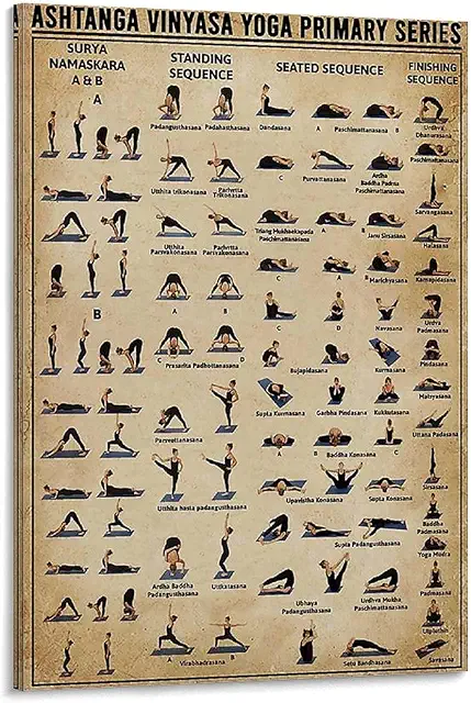Póster Retro Ashtanga Vinyasa Yoga Serie 1 en Lienzo Decorativo 12x18 Pulgadas
