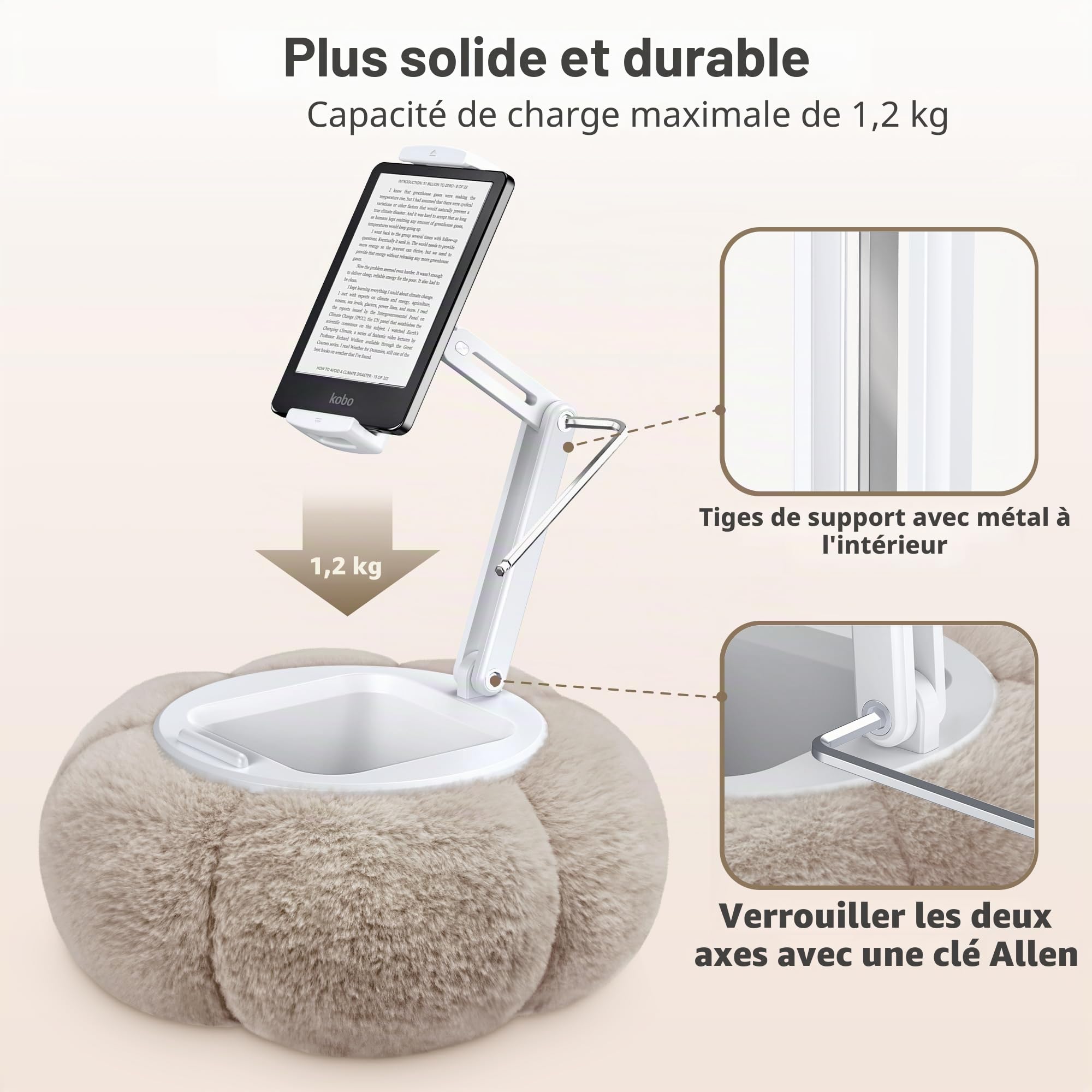 CreaDream Support de Tablette Pumpkin pour Kindle iPad, Coussin réglable pour téléphone Portable avec Bol à goûter Amovible, Compatible avec Tablette de 4,7 à 13", iPad, iPhone, Samsung Tabs, Kindle