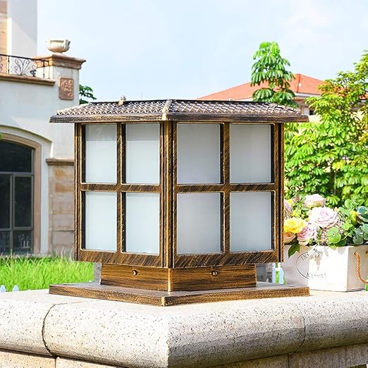 NZPOST Buiten E27 Buiten waterdichte Zonne Glas Kolom Verlichting Metaal Aluminium Retro Industriële Paal Lampen Tuin Binnenplaats Villa Straat Huisdecoratie Pilaar Verlichting Stadion (Brass_small) photo 2