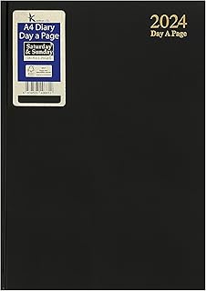 A4 2024 Day a Page Diary | 2024 Hard Backed Cover & Ribbon Marker Daily Planner, Journal And Day to Page Diary with Full Page Saturday and Sunday for Home, Business, Office and Personal Use