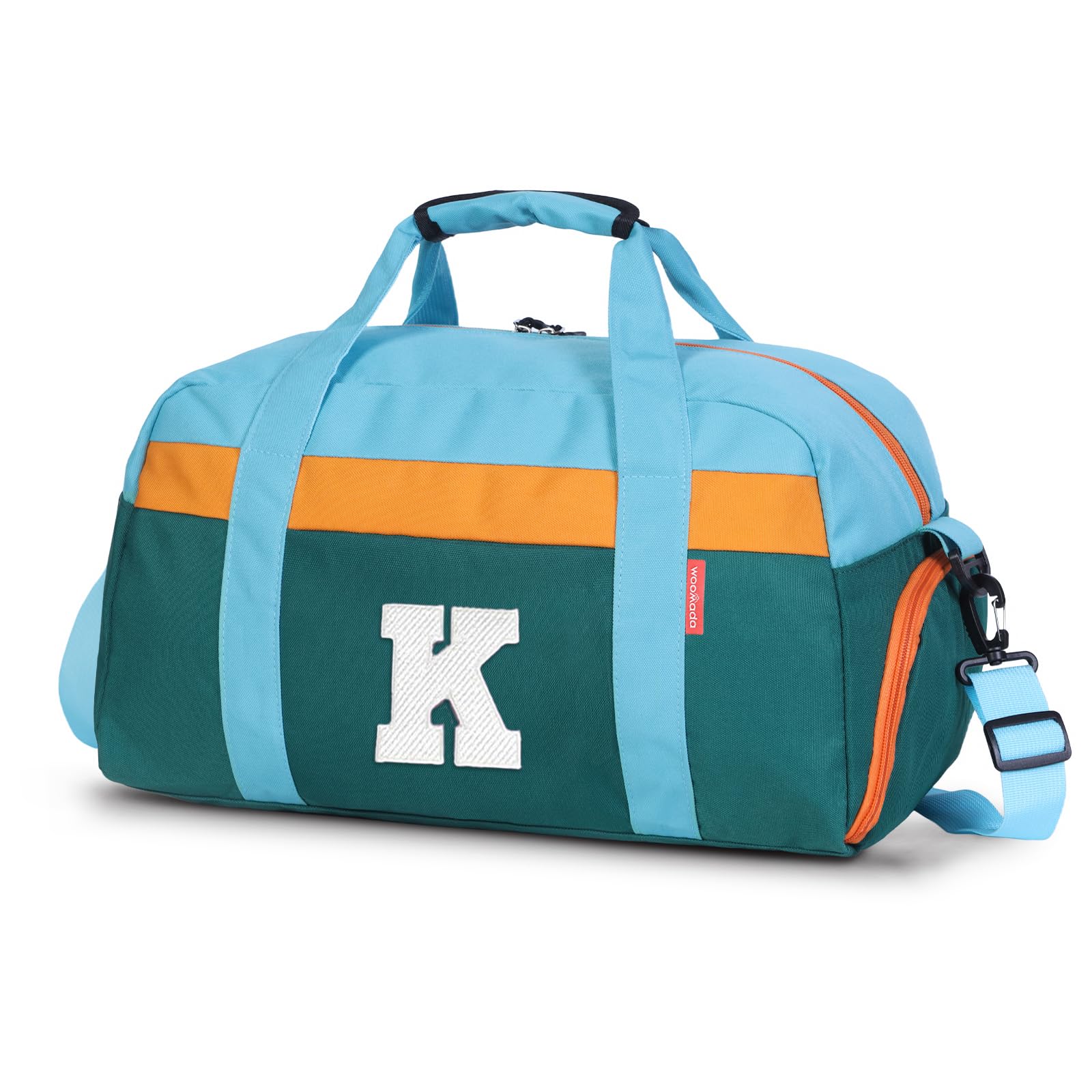 Initial Kids Duffle Bag for Boys or Girls, Kids Overnight Bag with Shoe Compartment, Personalized Weekender bags, Birthday Gifts for Women Boys Girls(Green Blue-Letter K)