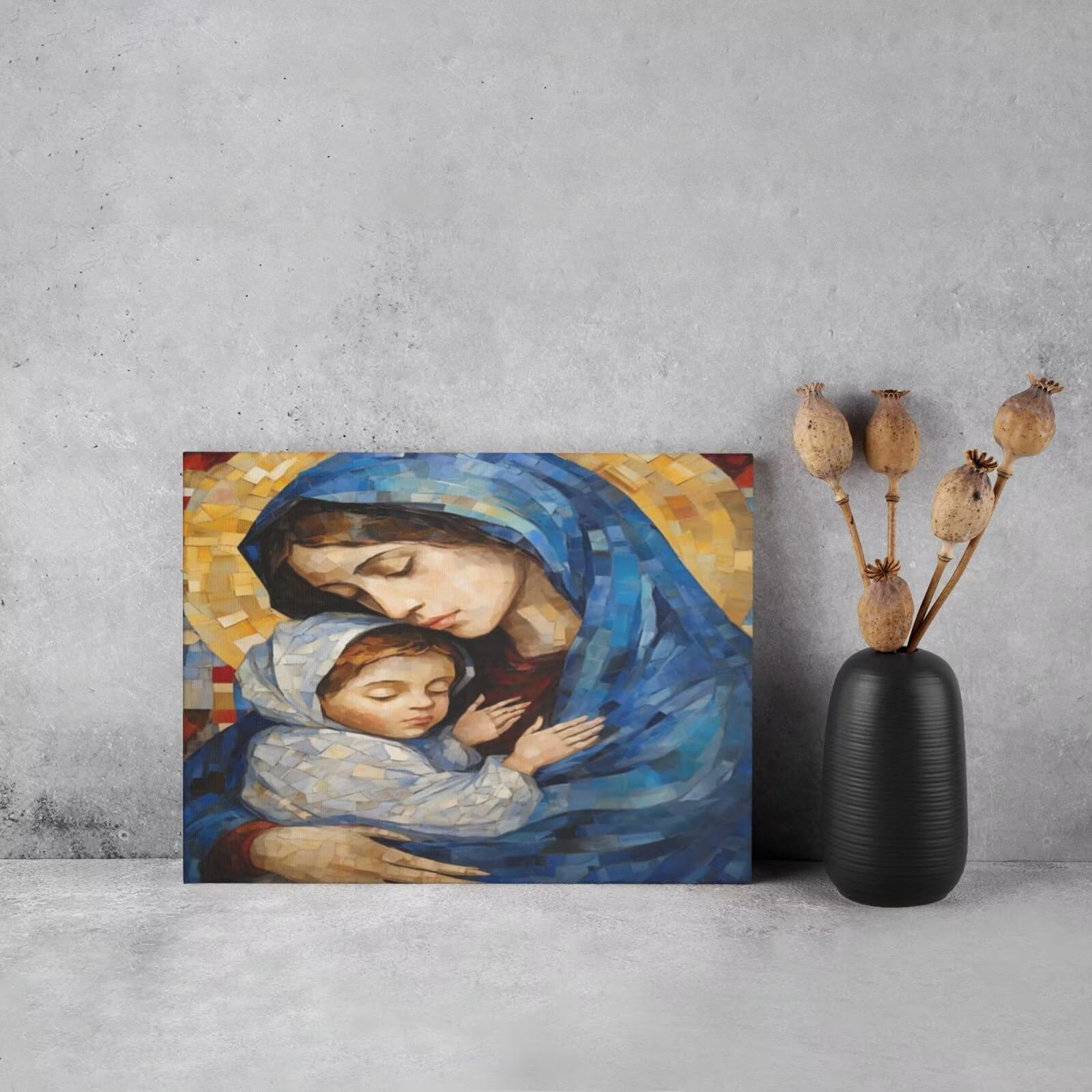 Kit per pittura con numeri per adulti, madre, pittura religiosa con numeri per principianti, pittura acrilica con 6 pennelli, pittura ad olio per decorazione da parete (95 x 70 cm, senza cornice) MK1