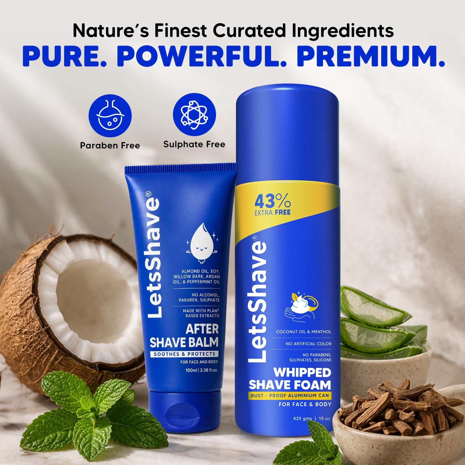 LetsShave Sensitive Shave Foam 425g + After Shave Balm 100ml Combo | Coconut Oil & Menthol | Pre & Post Shave Kit for Men & Women | Rust-Proof Aluminium Can | Paraben & Sulphate Free 1