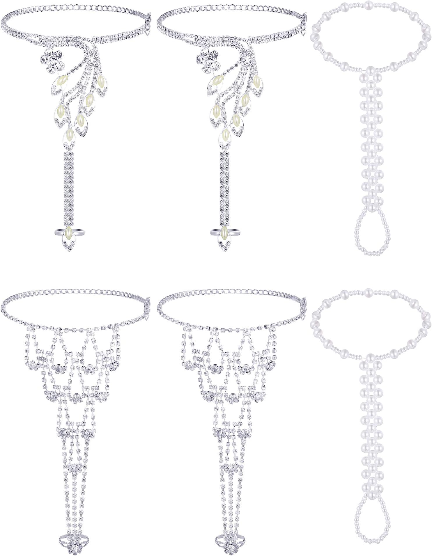 6 Pcs Foot Jewelry Barefoot Sandals for Women Rhinestone Bohemian Foot Ankle Chains for Beach Wedding