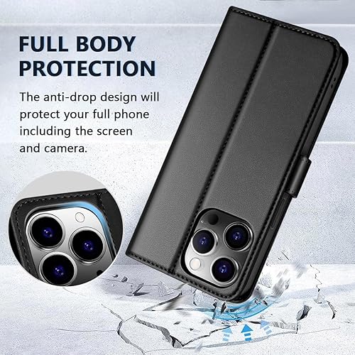 Miniatura 7 de Funda tipo cartera para iPhone 15 Pro Max  Funda magnética de piel sintética con bloqueo RFID, funda magnética con soporte para tarjetas, funda para