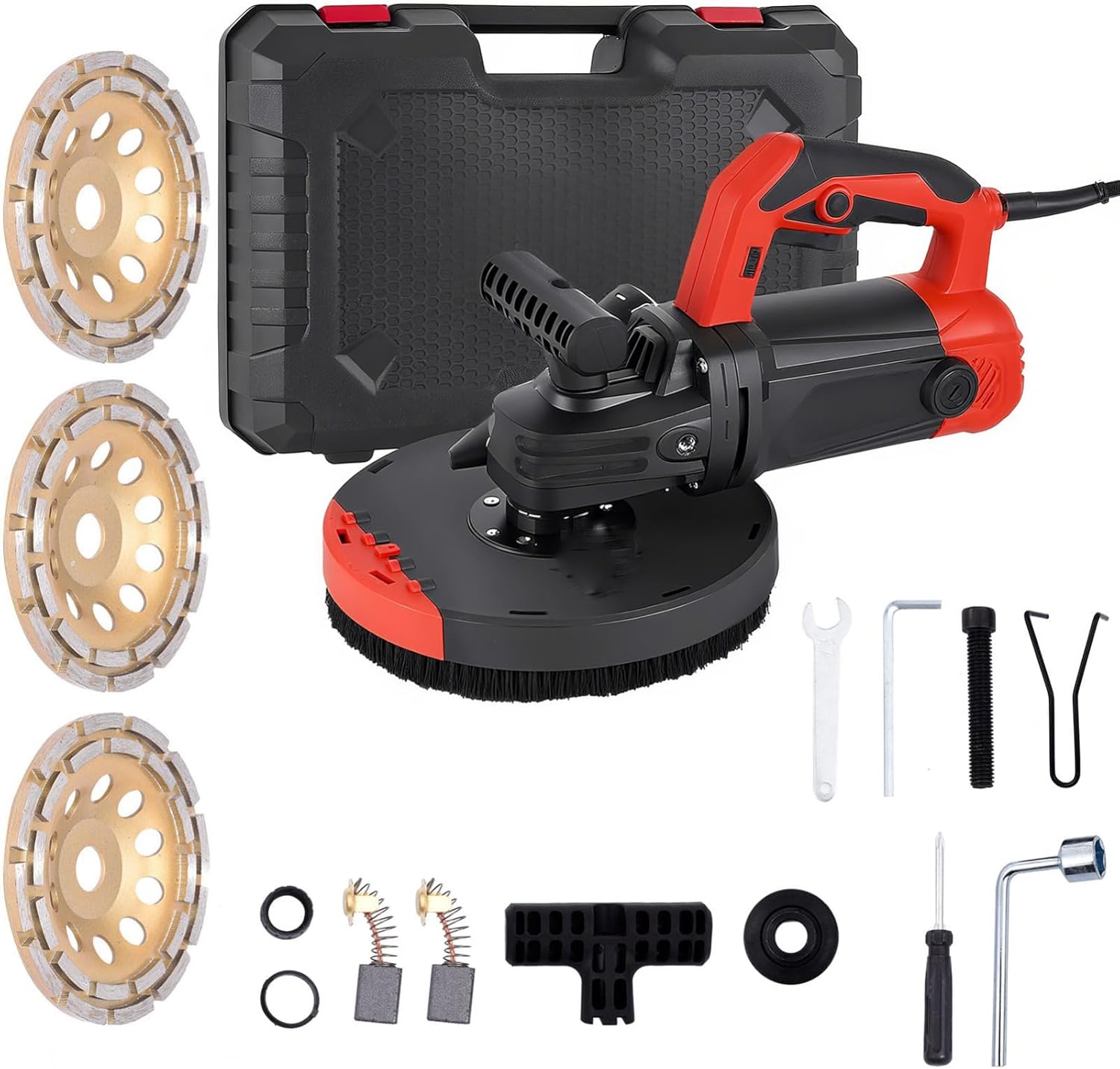 7-Inch Concrete Surfaces Grinder, 1800W Motor Angle Grinder Kit with Dust Shroud Floor Grinders, Auxiliary Handle Diamond Wheel, 90° Seamless Sanding for Floor Wall Adhesive and Ceiling