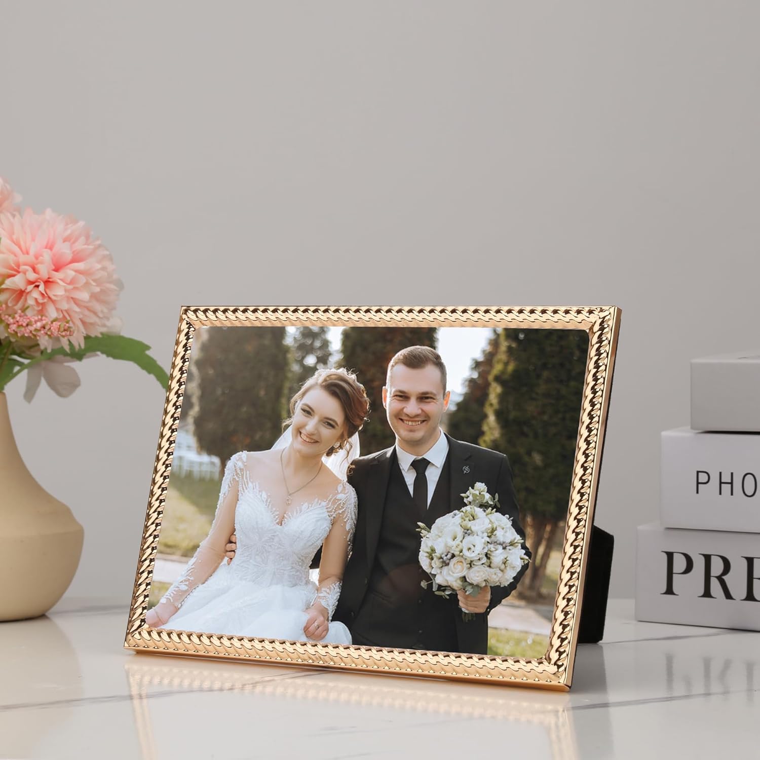 5x7'' Gold Rope Design Metal Picture Frames with Hi Quality Velvet Backing and Real Glass Front,Gold Photo Frame 7x5'' for Desktop Display Or Wall Hanging - Image 3