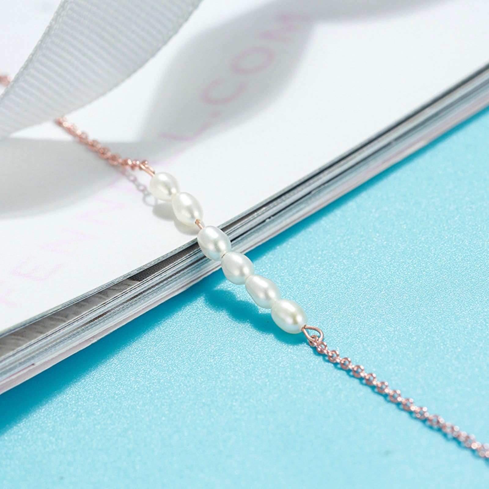 18 Karat Rose Gold Fußkette, Fußschmuck Damen Weißgold 750 Perle Armbänder für Damen