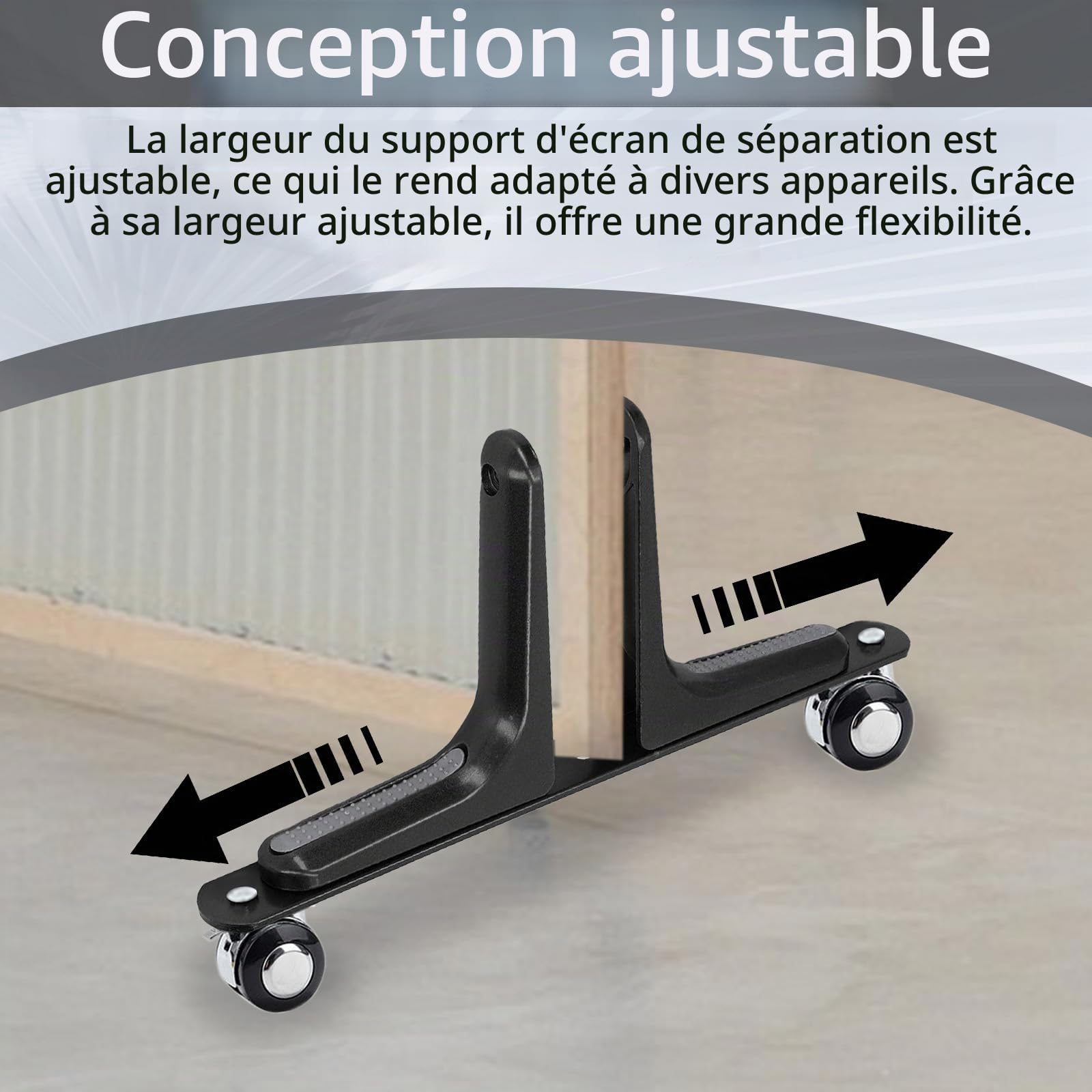 Pieds de Cloison de Separation Interieur, Lot de 2 Supports de Separation de Piece Intérieur avec Roue Universelle en Alliage Pieds de Séparation Réglables de 1 à 6 cm de Large pour Bureau