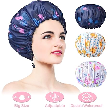 Amazon.com : Adjustable Shower Caps for Women Reusable Waterproof ...