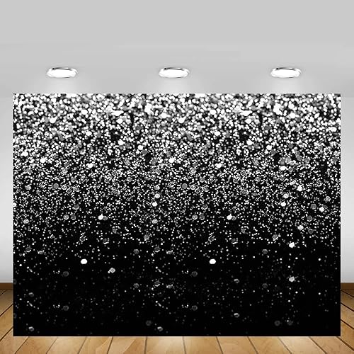 Miniatura 9 de MEHOFOND Fondo de lentejuelas plateadas con purpurina negra, fondo de baile de graduación, cielo estrellado, brillante, fondo abstracto para fotos,