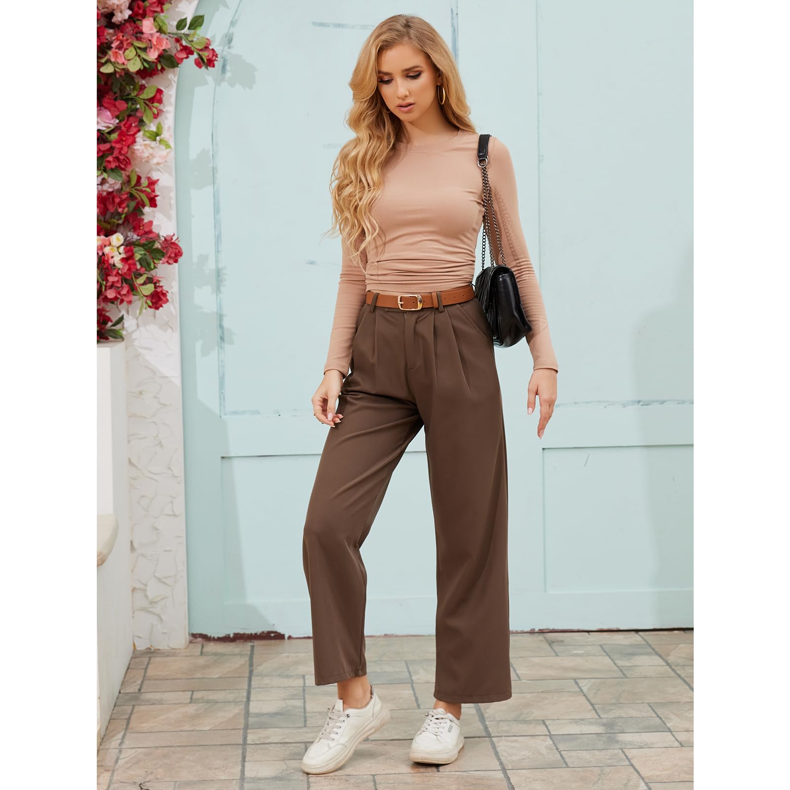 Lot de 5 Tee Shirt Hauts Essentiels à Manches Longues pour Femmes Coupe ajustée Extensibles Col Ras du Cou t-Shirts Respirants à Superposer