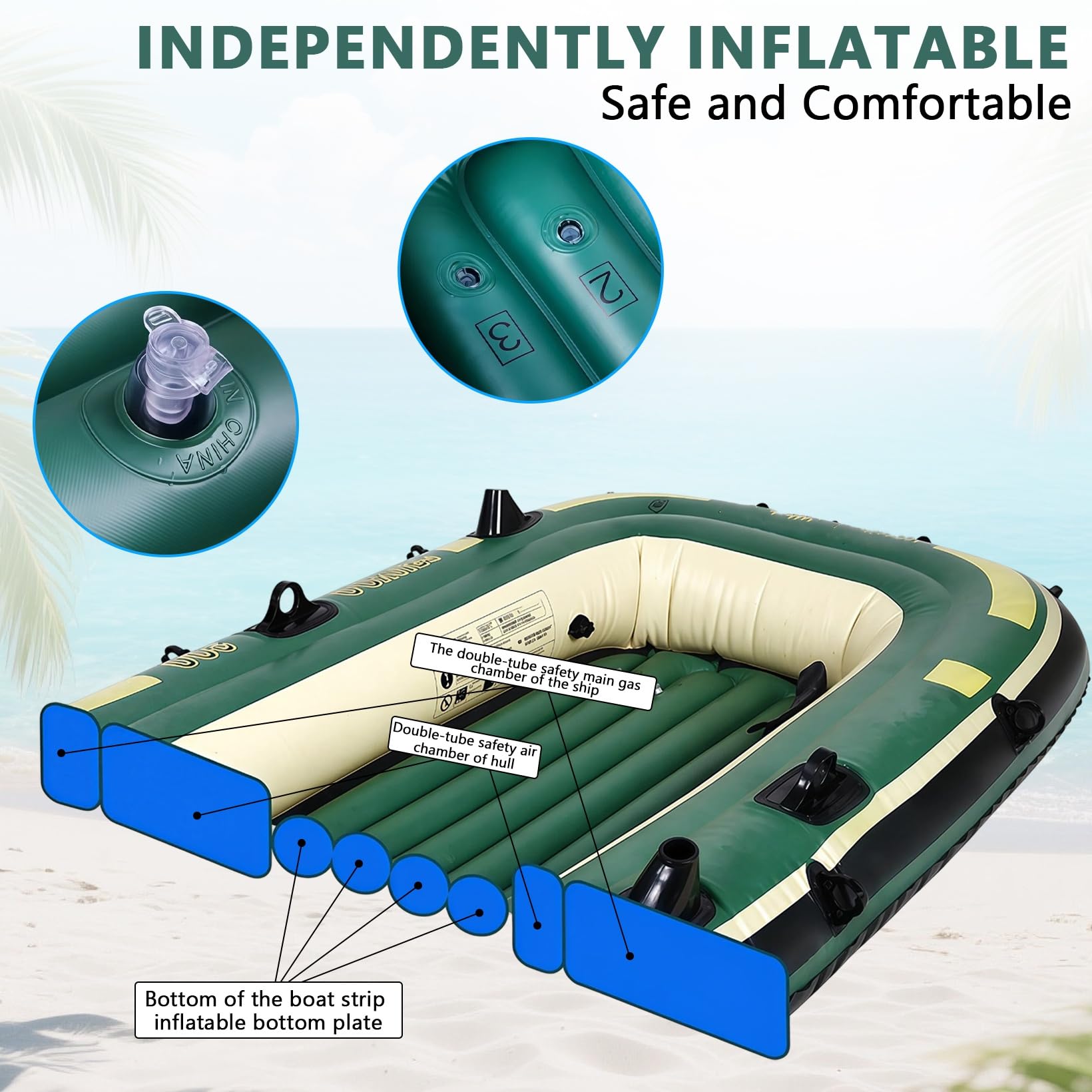 Barco inflable para 2 personas, kayak inflable de PVC doble, barco de pesca engrosado con remos y bomba de mano, plegable y portátil, barco inflable para exteriores, rafting y pesca