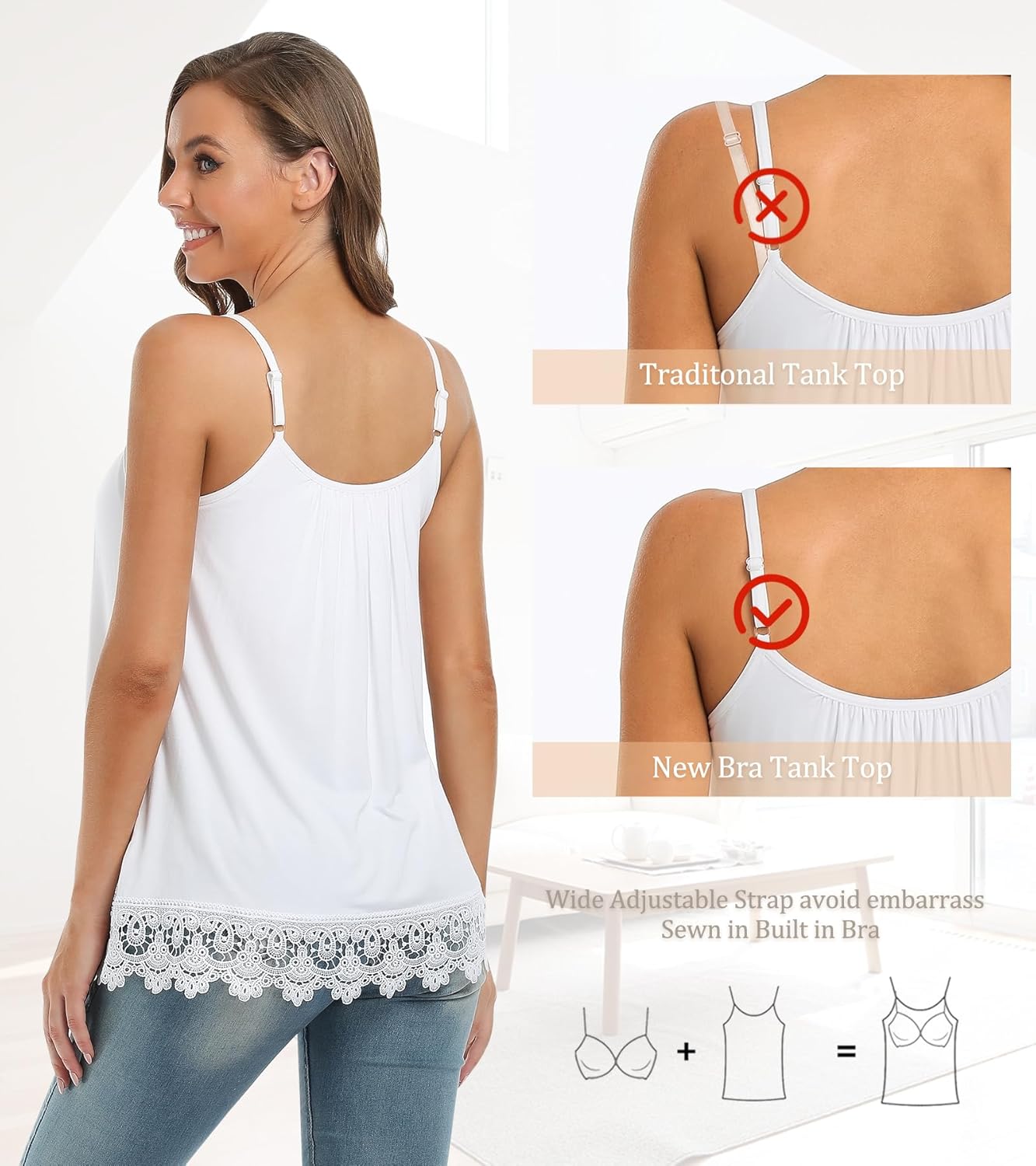 Camisoles for Women with Built in Bra Adjustable Strap Tank Tops Cami Sleeveless Summer Tops for Workout Sleeping Traveling - Image 5