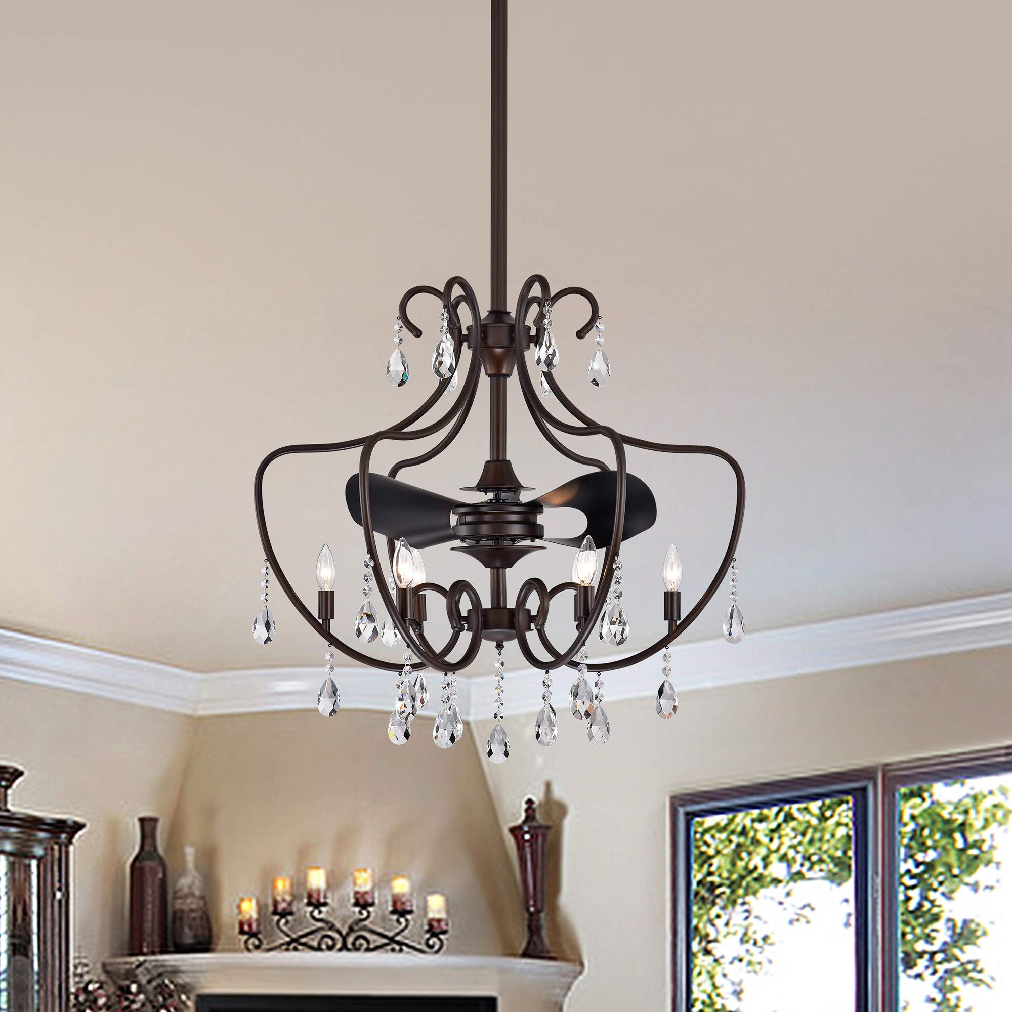 Warehouse of Tiffany CFL-8460AB Gracewood Hollow Kahane 31-inch Antique Bronze 3-Blade Fandelier Ceiling Fan, Brown