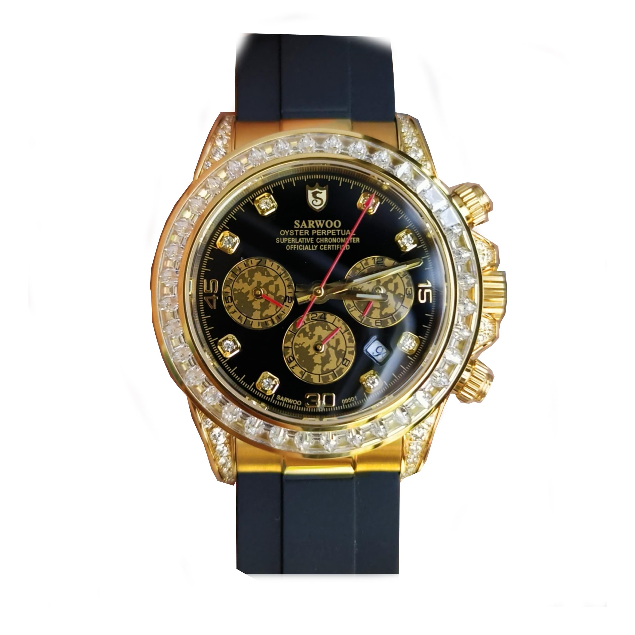 Sarwo Luksusowe mechaniczne zegarki męskie z chronografem, pozłacane, automatyczny wielofunkcyjny zegarek sportowy