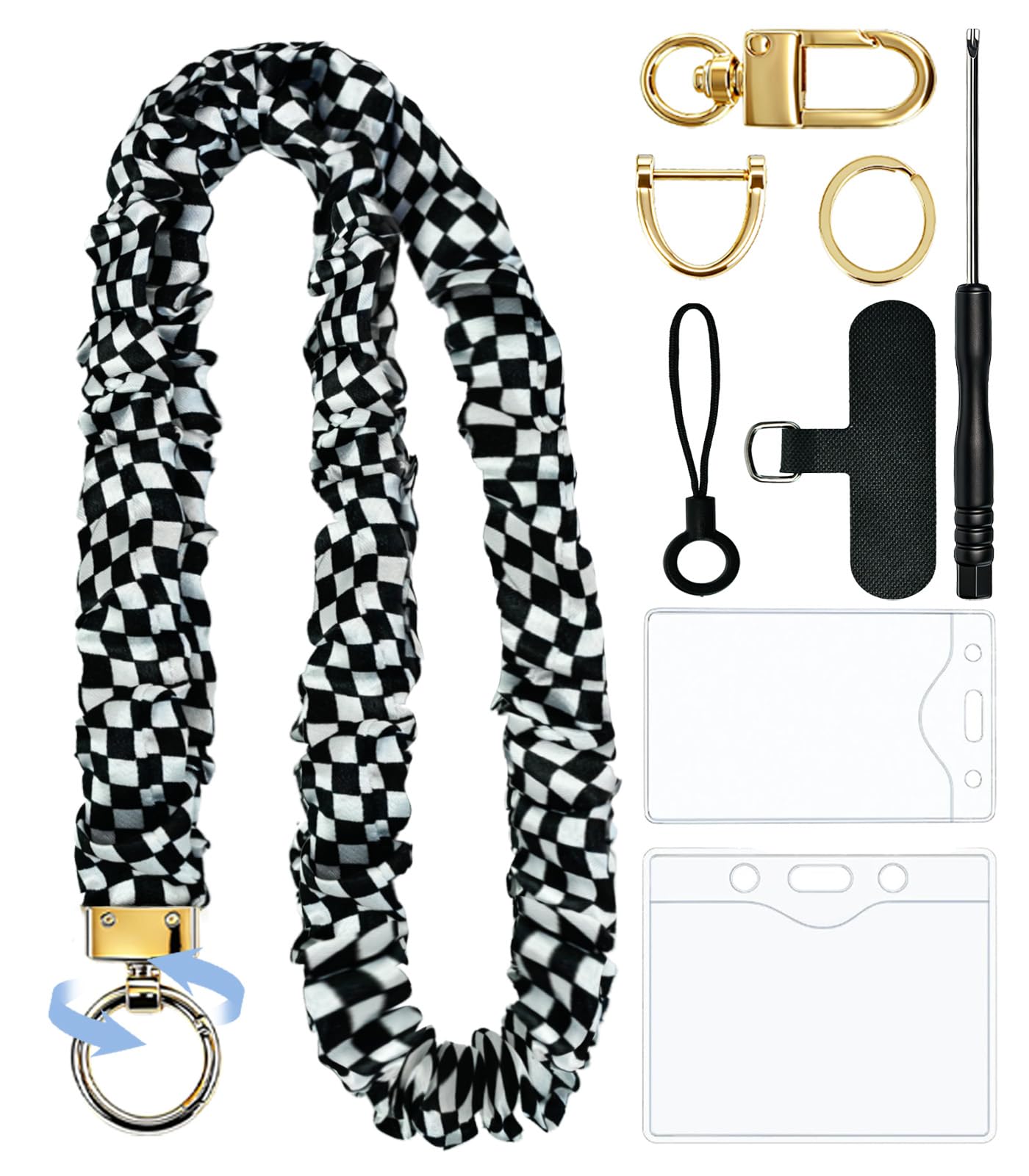 RAYTRUST Scrunchie Lanyard for ID Badges and Keys, Teacher Lanyard for Keys, Soft Satin Neck Strap, Stretchy Lanyards with ID Holder and 2 Badge Holders for Nurses & Office - 19-30" Reach