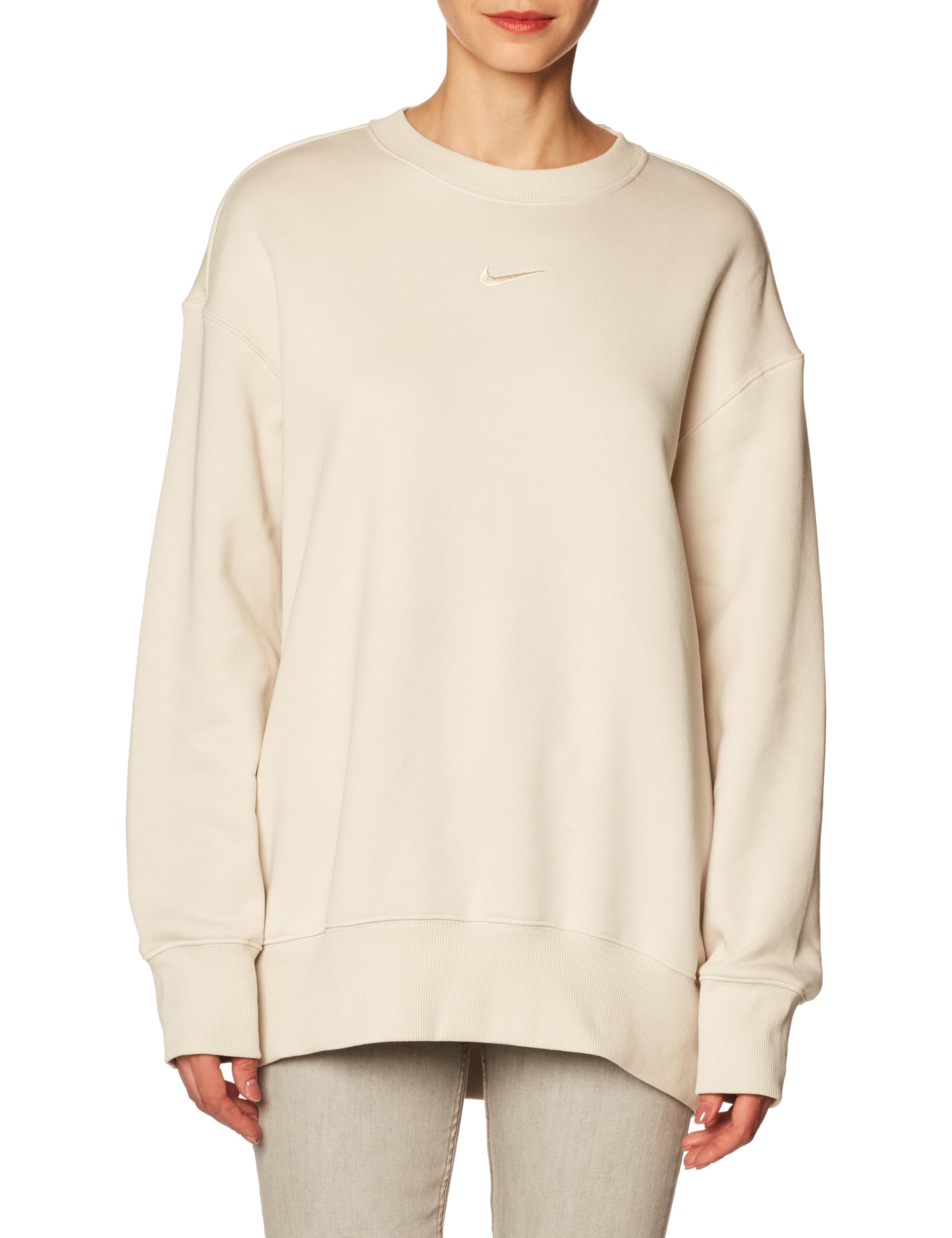 NIKE DQ5733-104 W NSW PHNX FLC OS CREW Sweatshirt Women's LT OREWOOD BRN/SAIL Size XS