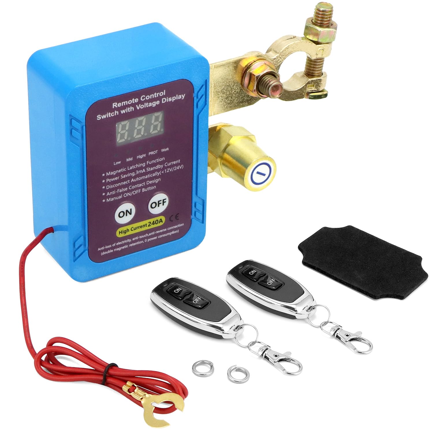 QWORK® 12V 240A stacca batteria per auto con display digitale, sezionatore Auto Remoto con 2 telecomandi, per camion, auto, camper
