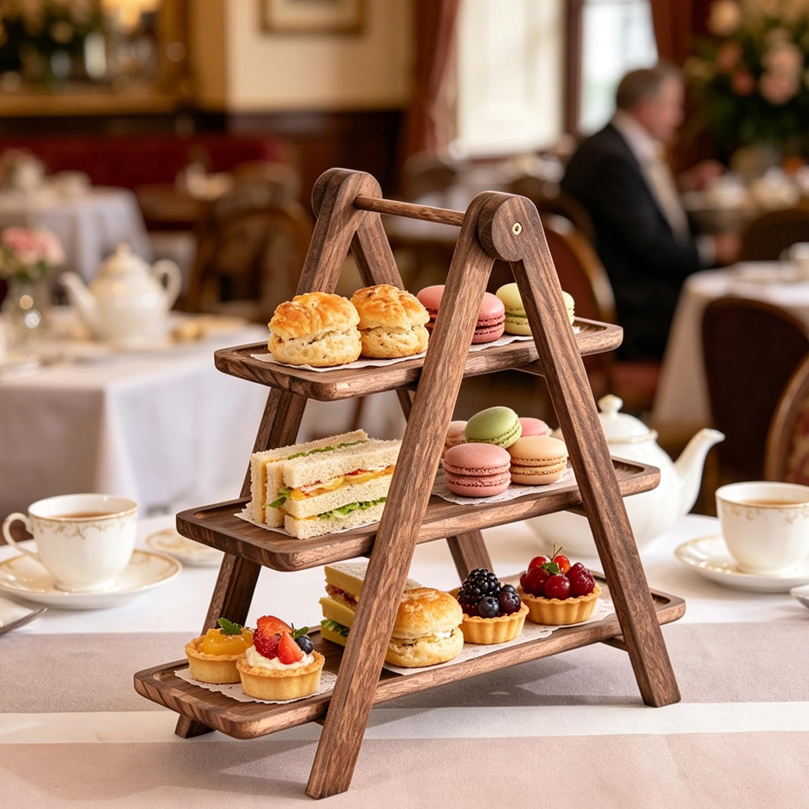 Polegas Wooden 3 Tier Cake Stand, Elegant Cupcake & Dessert Display — image 1