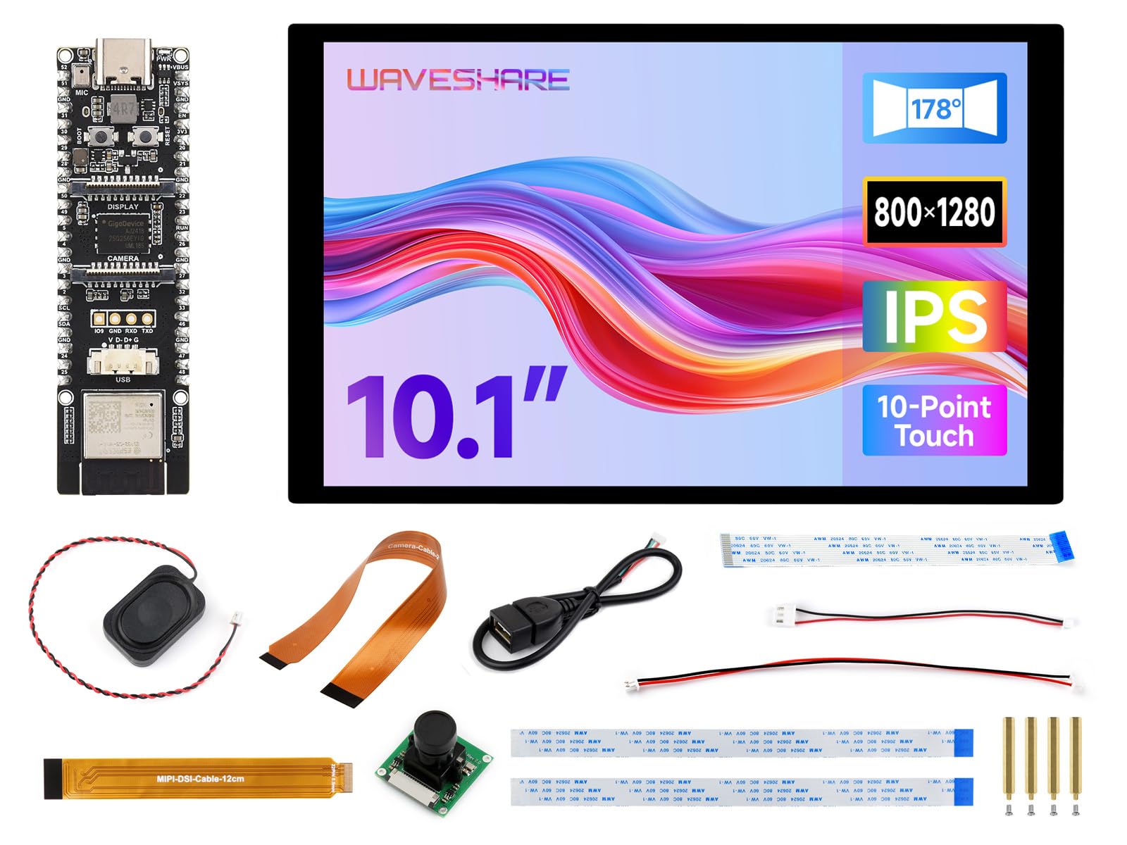 Waveshare ESP32-P4-WIFI6-KIT-B(with RPi Camera & 10.1inch DSI Touchscreen), High-Performance Development Board, Based On ESP32-P4 and ESP32-C6, Supports Wi-Fi 6 and BT 5 / BLE