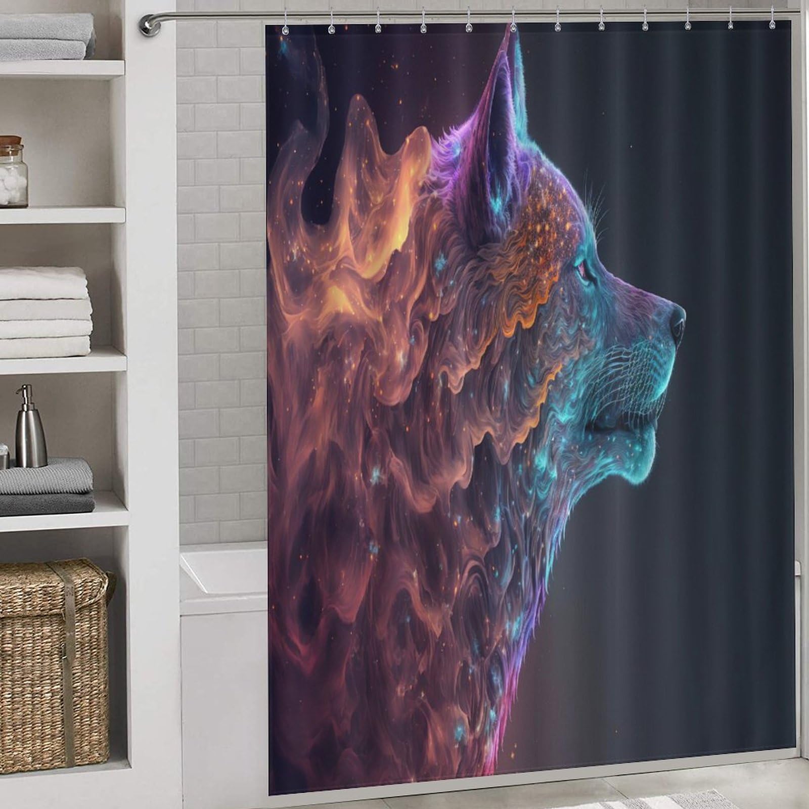 Rideau de douche loup en polyester lourd et étanche de 168x183cm