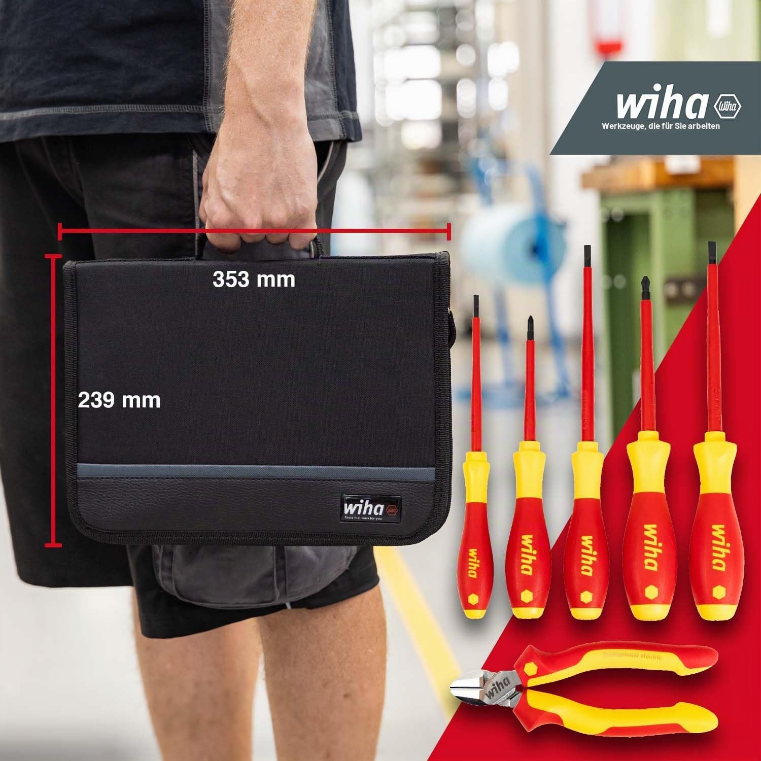 Wiha Werkzeug Set Elektriker 7-teilig I Schraubendreher Set + Seitenschneider in Werkzeugmappe I Grundausstattung in kompakter Werkzeugtasche (33969)